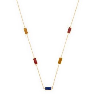 Jan Leslie Multi Gemstone Five Stations Rectangle Dash Necklace In Sterling 18K Gold Overlay at Nordstrom