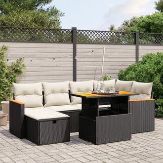 vidaXL Vidaxl - Set De Comedor De Jard&iacute;n 7 Pzas Y Cojines Rat&aacute;n Sint&eacute;tico Negro