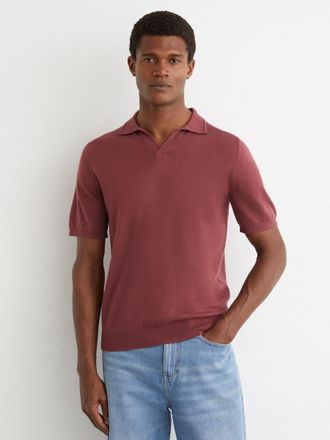 Reiss Raspberry Pink Merino Wool Open Collar Polo Shirt, Xxl