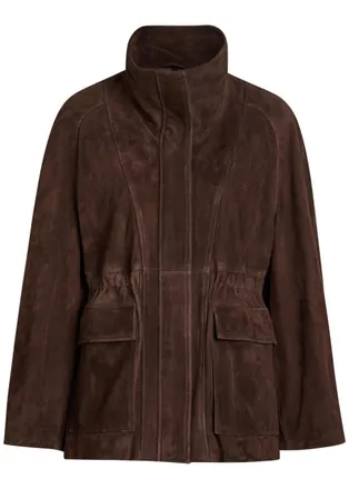 Nour Hammour Quai Funnel-neck Suede Jacket - Dark Brown - 42 (UK14 / L)