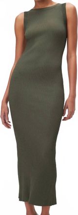 Good American Rib Scoop Back Midi Dress In Olive Green