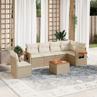 vidaXL Vidaxl - Set Sof&aacute;s De Jard&iacute;n 7 Piezas Y Cojines Rat&aacute;n Sint&eacute;tico Beige