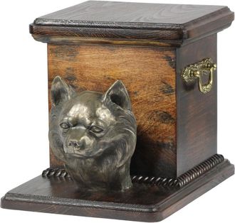 OEM Chihuahua De Pelo Largo: Urna Para Cenizas De Perro Con Estatuilla, Elegante Urna Para Perro, Urna &Uacute;nica Con Busto De Perro De Art-dog