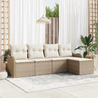 vidaXL Vidaxl - Conjunto De Sof&aacute; De Jard&iacute;n Con Coj&iacute;n 5 Pcs Beige Polirat&aacute;n