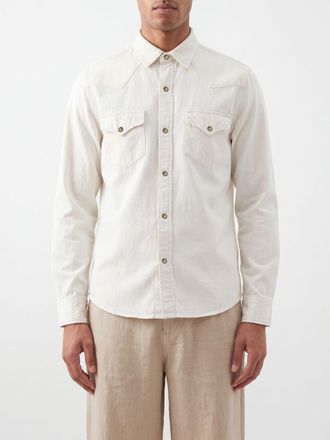 Canali Cotton Shirt with French Collar and Flap Pockets