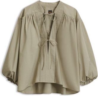 BOSS Relaxed-fit cotton-poplin blouse with balloon sleeves