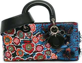 Dior Pre-owned Womens Lady Floral Beaded Handbag - Sky Blue Leather - One Size