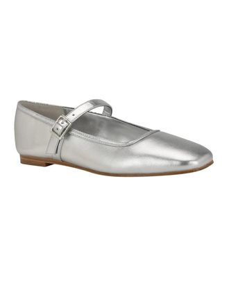 Calvin Klein Greto LZ000203 Flats Womens Silver Leather Mary Jane HTAT923