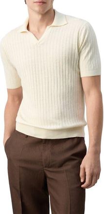Mango Regular Fit Linen Blend Rib Polo in Off White at Nordstrom, Size X-Large