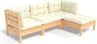 vidaXL Muebles De Jard&iacute;n 4 Piezas Con Cojines Madera De Pino Crema Vidaxl