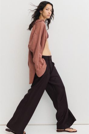 H&M Wide-leg Dress Pants in Dark Brown at Nordstrom, Size 14
