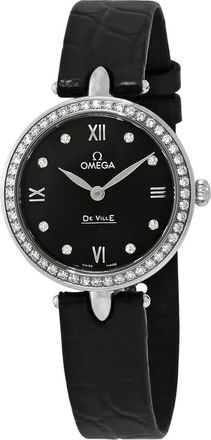 Omega De Ville Prestige Black Dial Black Leather Quartz Ladies Watch 424.18.27.60.51.001
