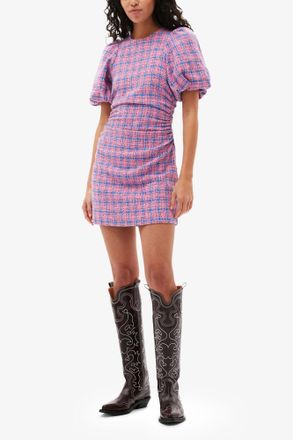 Ganni Pink Check Suiting Mini Dress - Size 32 Organic Cotton