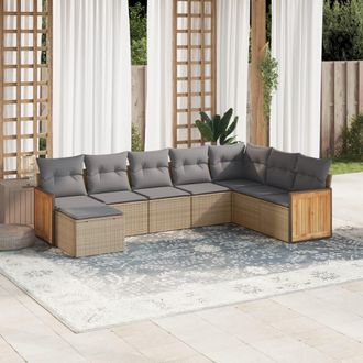 vidaXL Juego De Sof&aacute;s De Jard&iacute;n Con Cojines Beige 8 Pzas Rat&aacute;n Pe Vidaxl