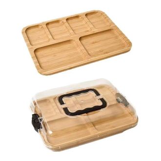 No Brand Piatto In Bamb&ugrave; A Sei Scomparti Con Coperchio Trasparente, Double-face, Ideale Per Servire Formaggi E Stuzzichini, Perfetto Per Feste E Picnic