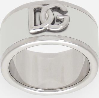 Dolce & Gabbana Enameled Dg Logo Ring - Woman Bijoux White Metal 50