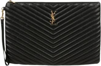 Saint Laurent Pre-owned Clutches, female, Black, Size: ONE SIZE Pre-owned Canvas Clutch