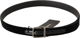 Dolce & Gabbana Mens Black Cotton Silver Tone Metal Buckle Belt