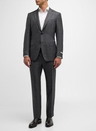 Canali Mens 150s Luxury Twill Tonal Check Suit