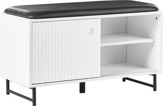 Beliani Zapatero De 2 Compartimentos Y Asiento Acolchado Puertas Correderas De Mdf Blanco Batoche