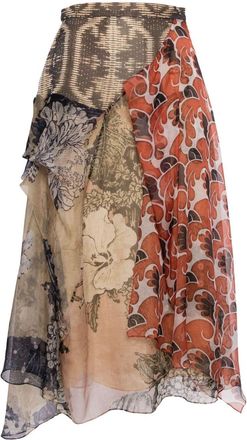 Biyan patchwork high-waisted skirt - women - Silk - L - Brown