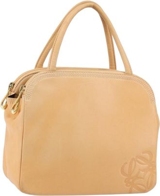 Loewe Anagram Handbag Leather Beige Leather Handbag (Pre-Owned)