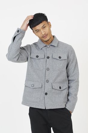 Brave Soul Mens Grey Faux Wool Four Pocket Shacket - Size X-Large