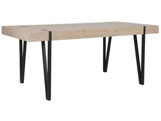 Beliani Tavolo Da Pranzo Piano Legno Chiaro Gambe In Metallo Nero 180 X 90 Cm Adena
