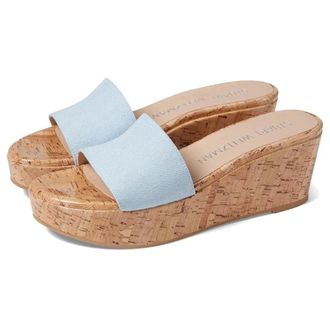 Stuart Weitzman Summer Sandal Womens Blue Leather Slip On Wedge Heel RHS8323