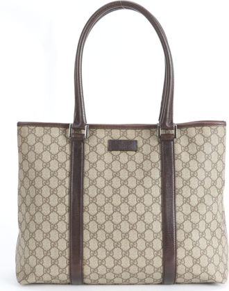 Gucci Brown Leather Coated Canvas Tote Bag (Pre-Owned)