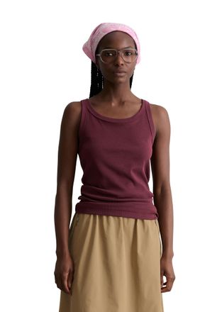 Marc O'Polo Denim Tanktop MARC OPOLO DENIM, Damen, Gr. XL, merlot rot, Jersey, Obermaterial: 96% Baumwolle, 4% Elasthan, slim fit normal, tiefer Rundhals, Tops Tanktop,