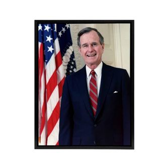 Artery8 US President George Bush Senior Framed Canvas Wall Art Print | Size: W24 x H32