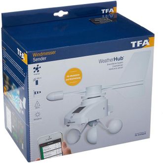 TFA Dostmann Anemometro radio solare Tfa Dostmann Weatherhub, 30.3307.02, monitoraggio tramite smartphone, bianco