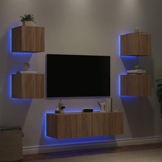 vidaXL Vidaxl - Muebles De Tv De Pared Con Luces Led 5 Piezas Roble Sonoma