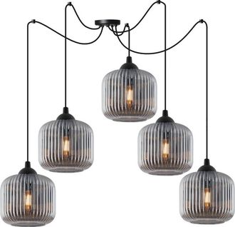 OEM L&aacute;mpara Colgante Riffle Spider Negra 5 Planas Pantalla De Grafito Cilindro E27