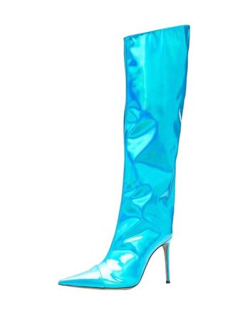 Generic Women High Heel Patent Leather Knee-High Boots Pointed Toe Reflective Design Boots