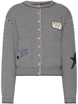 Weekend Cropped Knit Cardigan with Horizontal Stripes and Decorative Accents