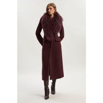 Karen Millen Wool Detachable Collar Midi Coat in Burgundy at Nordstrom, Size 10