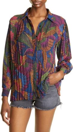 Farm Rio Dotted Macaws Pleated Button-Up Shirt at Nordstrom, Size Small
