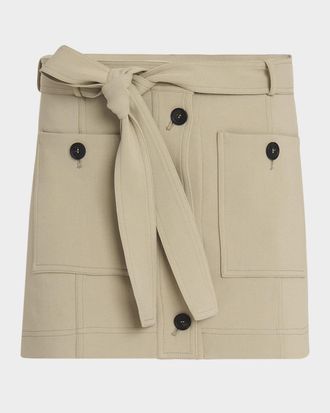 Ferragamo Belted Crepe Cotton Mini Skirt