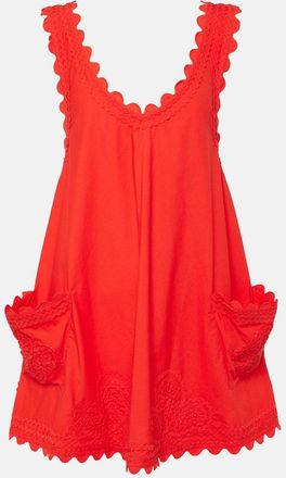 Juliet Dunn Embroidered scalloped cotton minidress