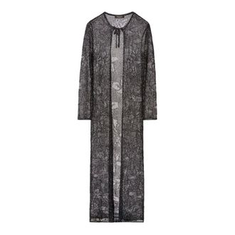 Fabiana Filippi Long Knitwear, female, Black, Size: S Tie-Neck Long-Sleeve Cardi-Coat