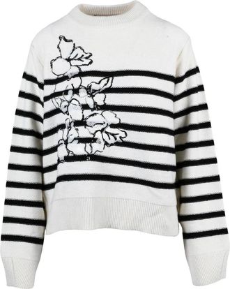 Ermanno Scervino Crew Neck Sweater With Floral Sequin Embroidery