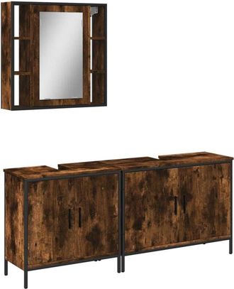 vidaXL Set De Muebles Ba&ntilde;o 3 Pzas Madera Contrachapada Roble Ahumado Vidaxl