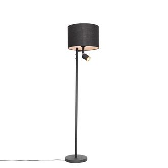 QAZQA Moderno L&aacute;mpara De Pie Negra Con Interior Blanco Y Luz De Lectura - Jelena Acero /textil Redonda Adecuado Para Led Max. 1 X 40 Watt - Qazqa