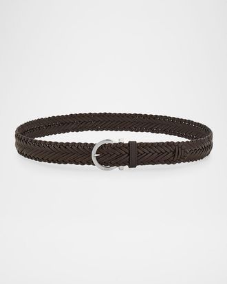 Ferragamo Men & apos;s Gancini-Buckle Woven Leather Belt