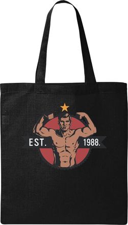 Generic Bodybuilding Flex Graphic Golden Era Natural Ecological Cotton Tote Bag Black