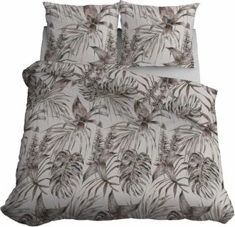 OEM Ropa De Cama De Sat&eacute;n 220x200 Hojas Beige Ceniza