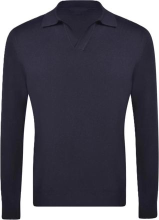 Paolo Fiorillo Merino Skipper Polo Shirt - Heren - V-hals truien - Blauw - L - Wol - Truien & Vesten