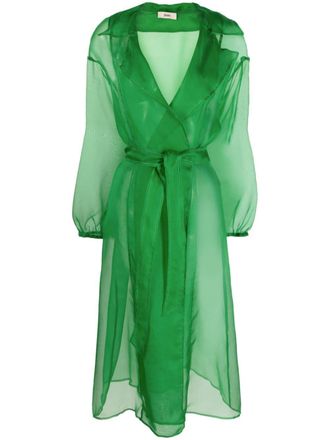 Herno sheer belted silk coat - Green